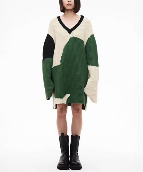 Abstract Pattern Oversized Knit Sweater