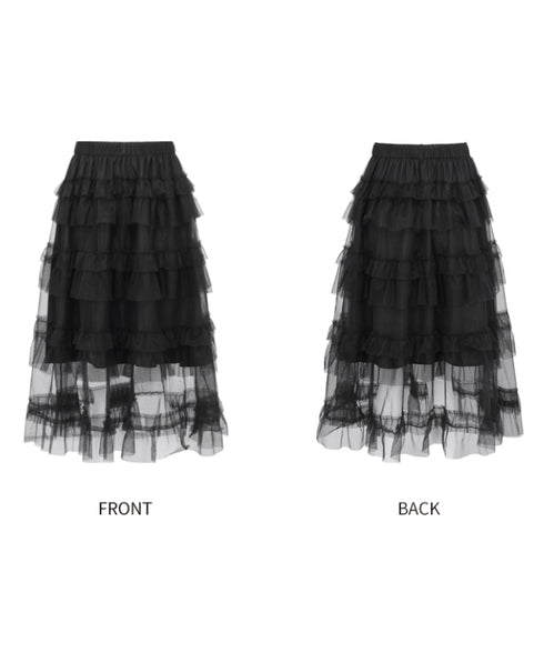 Tiered Mesh Midi Skirt