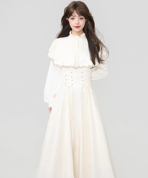 Lace Trim Cape Corset Long Dress