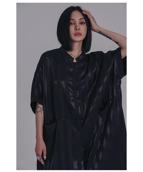 Stand Collar Silky Drape Dress
