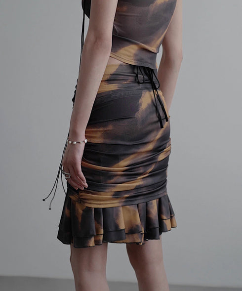 Smoke Dye Ruched Flounce Skirt