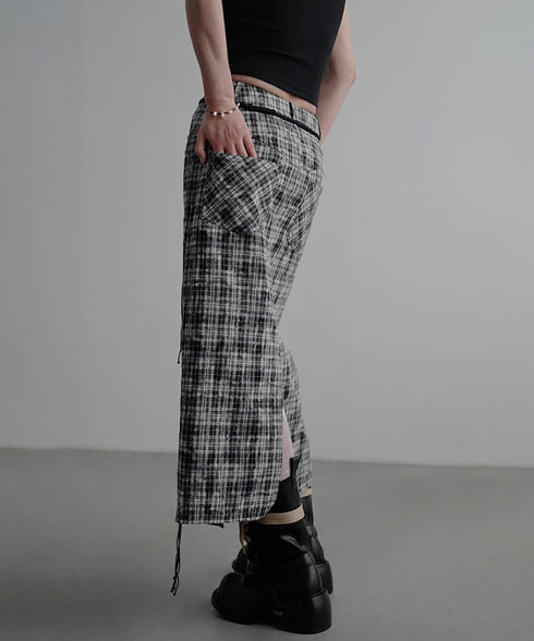 Vintage Check Slit Skirt