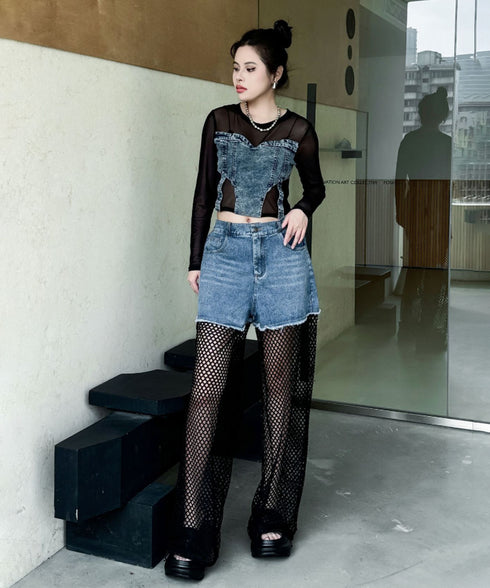 Splicing Mesh Denim