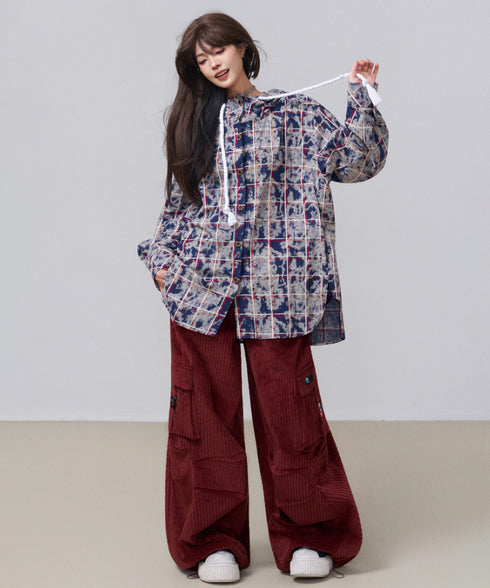 Washed Check Hooded Jacket