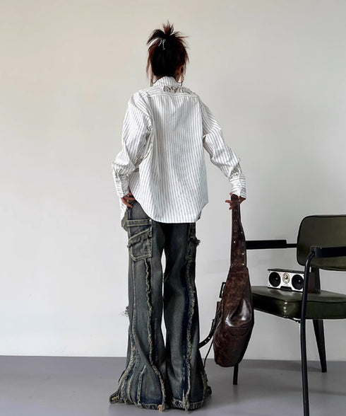 Lace Switch Stripe Blouse