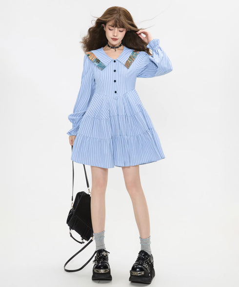 Stripe Sailor Bow Tiered Dress