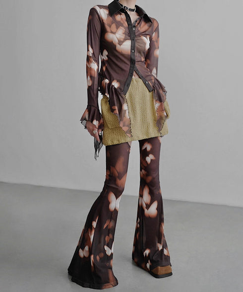 Sheer Flared Hem Shirt