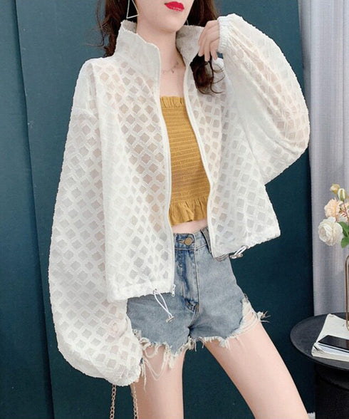 Mesh Bloom Zip Cardigan