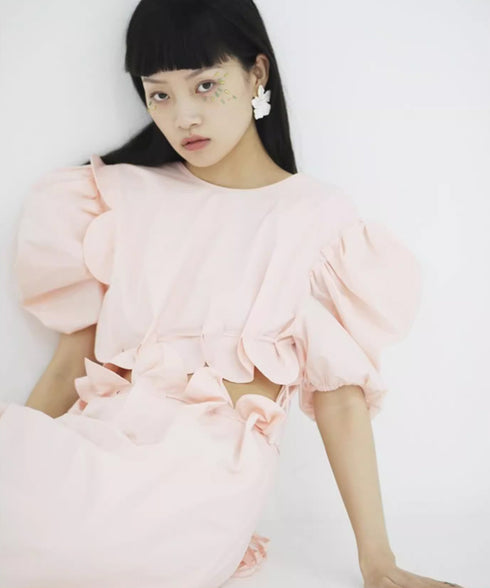 Scallop Puff Sleeve Dress