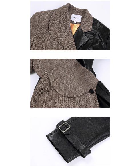 Ribbon Patchwork Faux Leather Jacket