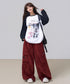 Corduroy Cat Embroidery Cargo Pants