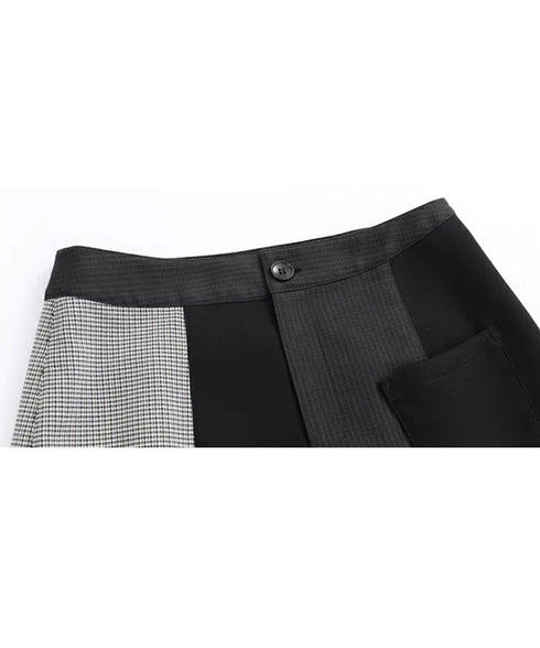 Layered Panel Check Wrap Skirt