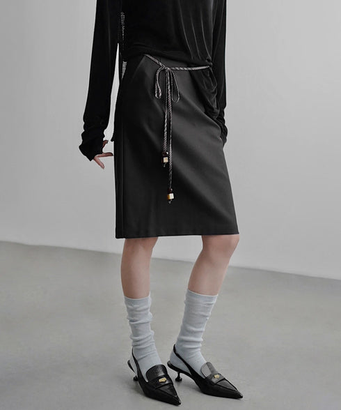Braided Belt Straight Skirt