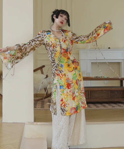 Floral Leopard Long Blouse