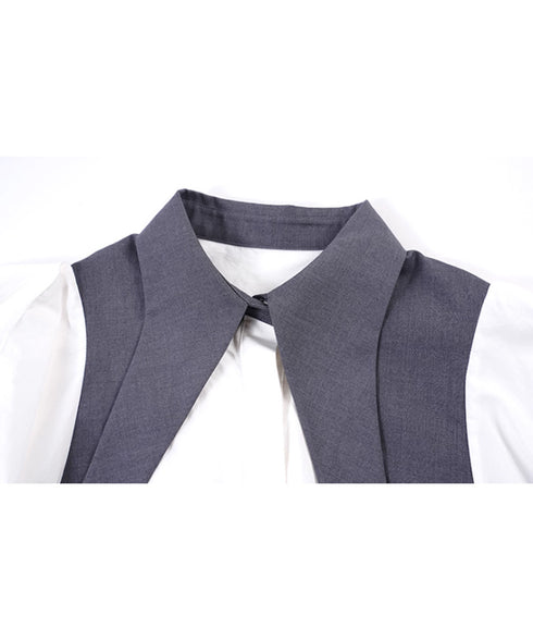 Layered Collar Puff Sleeve Blouse