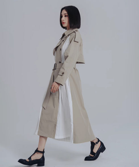 Splicing Pleated Trench Coat