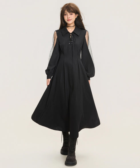 Sheer Sleeve Lace-Up Dress Series