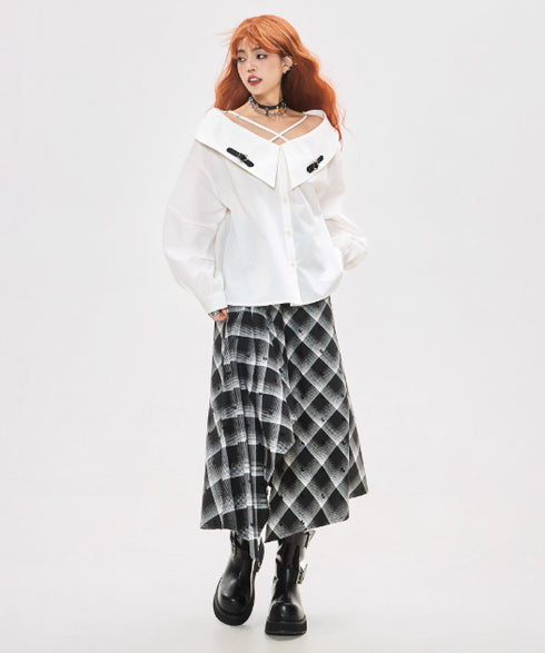 Check Draped Layer Skirt