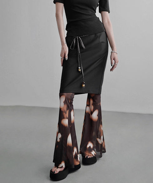 Mesh Suspender Flared Pants