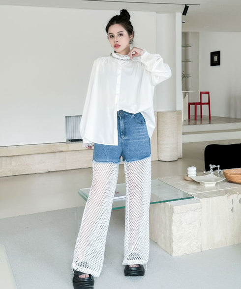 Lace Stand-up Collar Blouse