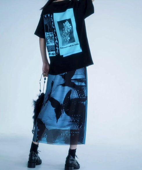 Butterfly Print Mesh Skirt