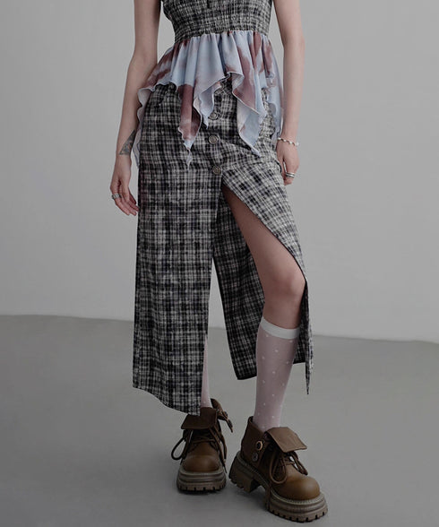 Vintage Check Slit Skirt