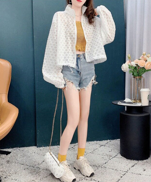 Mesh Bloom Zip Cardigan