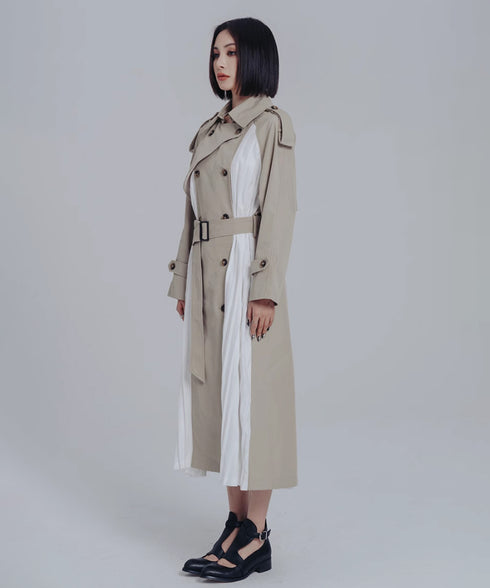 Splicing Pleated Trench Coat
