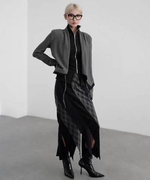 Diagonal Panel Layered Long Skirt