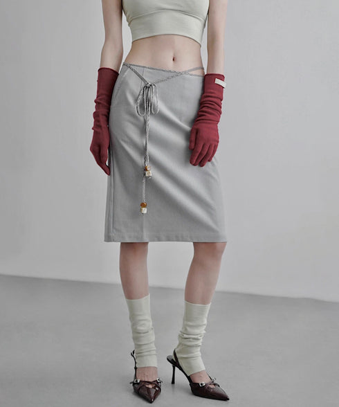 Braided Belt Straight Skirt