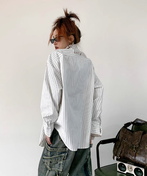 Lace Switch Stripe Blouse