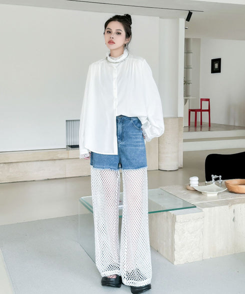 Lace Stand-up Collar Blouse