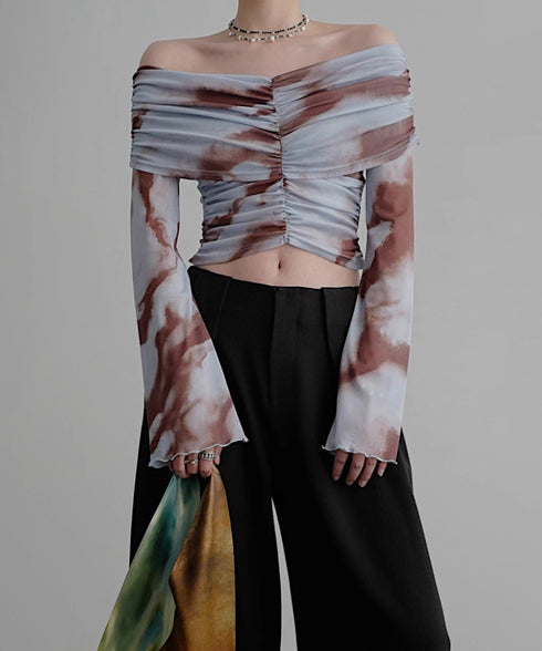 Ruched Off Shoulder Mesh Top