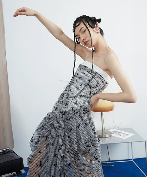 Layered Ruched Strapless Dress