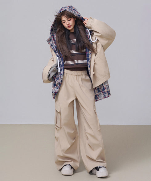 Washed Check Hooded Jacket