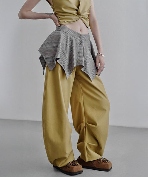 Layered Check Skirted Pants