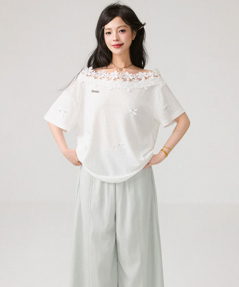 Lace Blossom Shoulder Tee