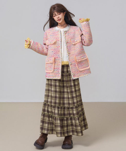 Check Draped Layer Skirt