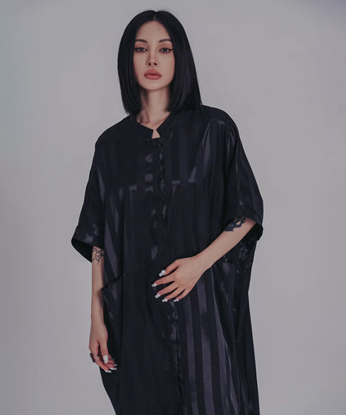 Stand Collar Silky Drape Dress