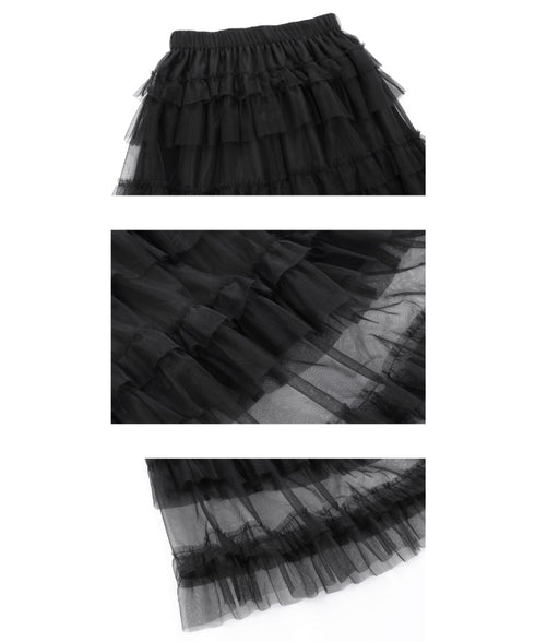 Tiered Mesh Midi Skirt