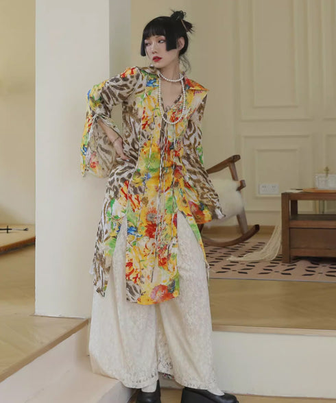 Floral Leopard Long Blouse