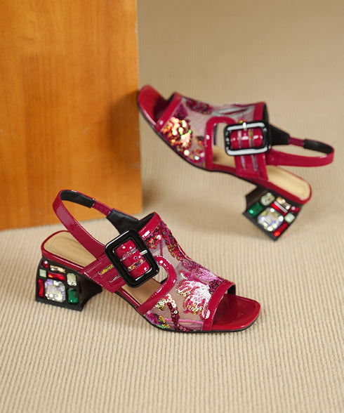 Gem Buckle Mesh Sequin Sandals