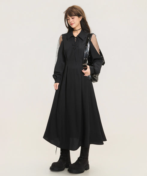 Sheer Sleeve Lace-Up Dress Series