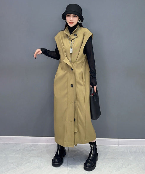 Stand Collar Zip Long Vest