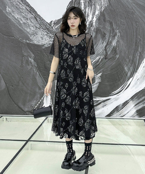 Crew Neck Mesh Dress