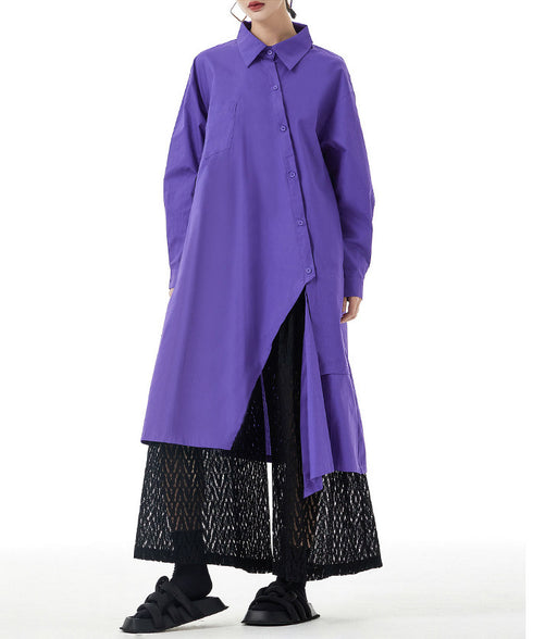 Diagonal Button Long Blouse