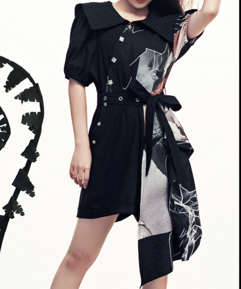 Asymmetric Graphic Scarf Jumpsuit