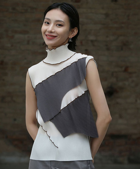 Stand Collar Pleated Top