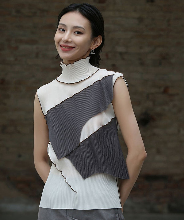 Stand Collar Pleated Top