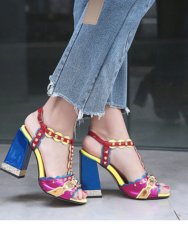 Flare Heel Studded Sandals